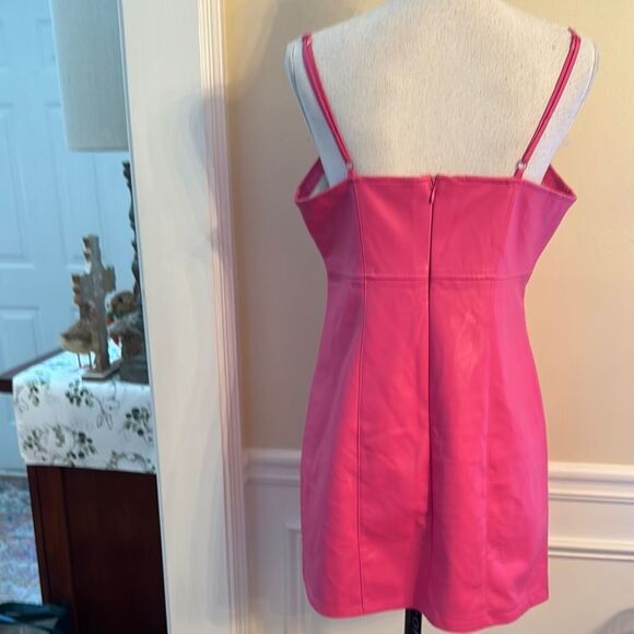 Miss Selfridge Faux Leather Vibrant Pink Spaghetti Strap Dress - Picture 6 of 8